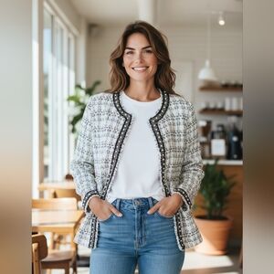 SHEIN Black and White Textured Blazer